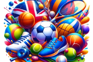 colorful 2D image showcasing various UK sports, including Football, Cricket, Tennis, and more.